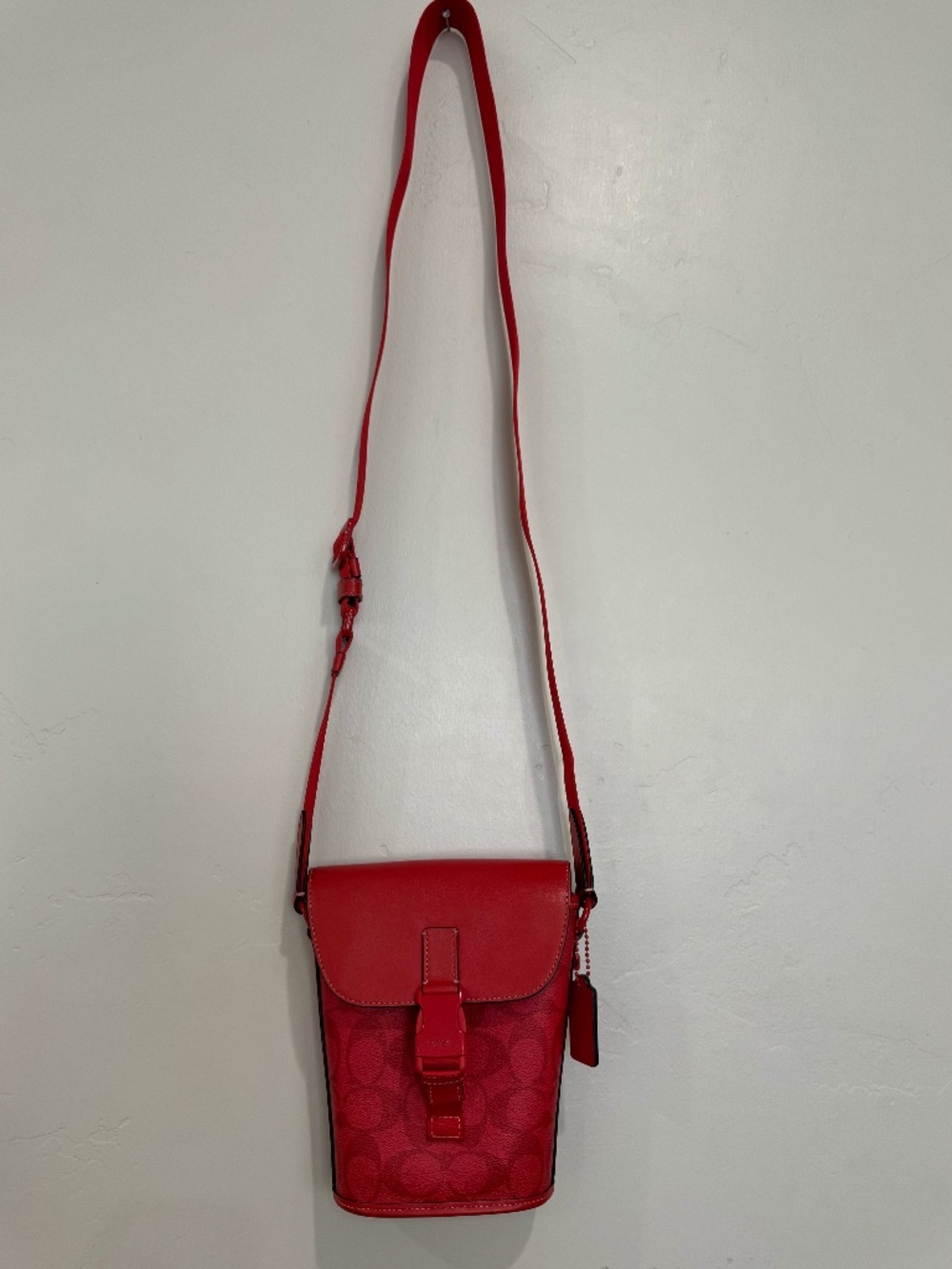 Coach Track Small Flap Crossbody Bag in Red Signature Canvas Style C9841 - Picture 3 of 12